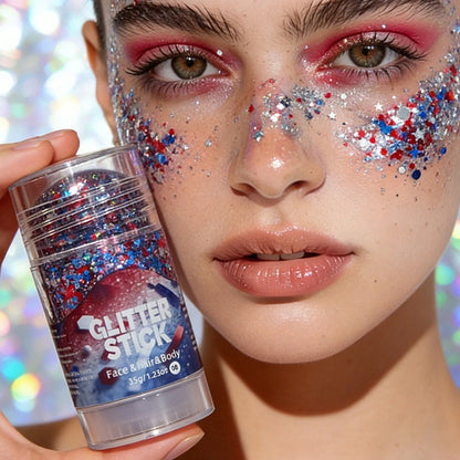 Independence Day Glitter Stick Red Blue White Sequins Gel Body Face Hair Shimmer 4Th of July Festival Makeup Cosmetic Patriotic