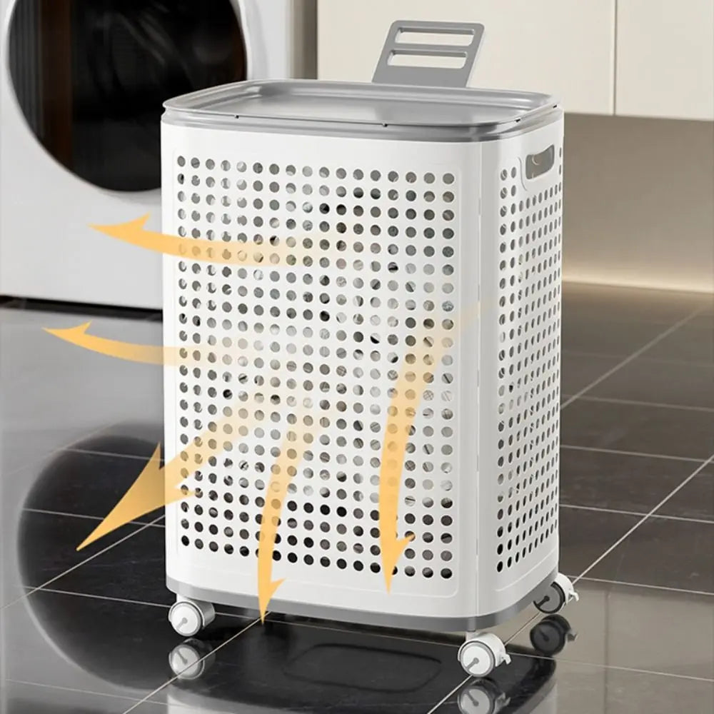 Foldable Dirty Clothes Basket Large Size Hollow Out Washing Baskets High Capacity Mute Wheels Laundry Basket Closet Organization