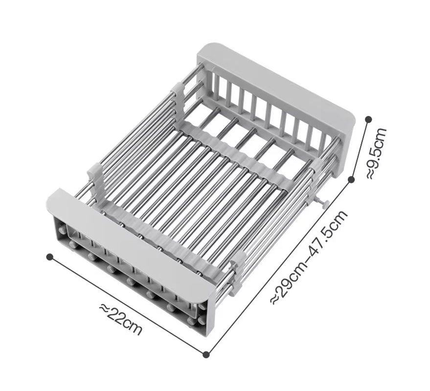 Stainless Steel Retractable Kitchen Sink Drain Storage Rack Bowls Dish Drying Holder Vegetables Fruits Cleaning Drain Basket