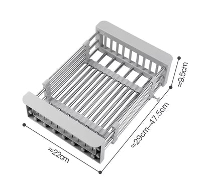 Stainless Steel Retractable Kitchen Sink Drain Storage Rack Bowls Dish Drying Holder Vegetables Fruits Cleaning Drain Basket