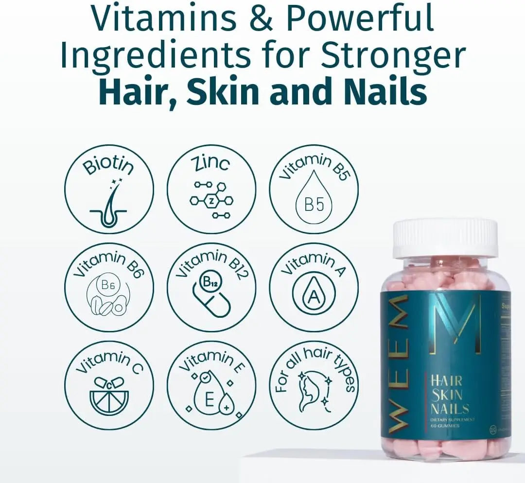 Hair, Skin & Nails Vitamin Supplement with Biotin 5000Mcg, Multivitamin Gummies Support Healthy Hair for Men & Women, 60 Gummies