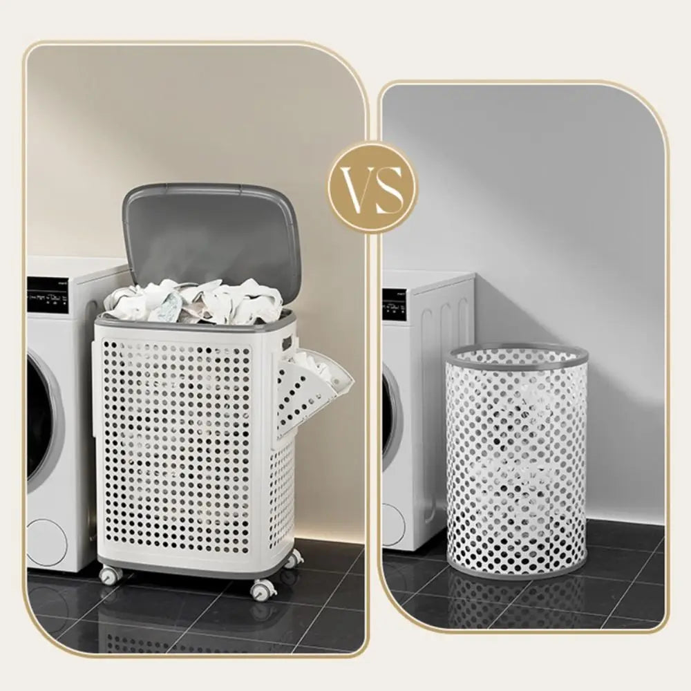 Foldable Dirty Clothes Basket Large Size Hollow Out Washing Baskets High Capacity Mute Wheels Laundry Basket Closet Organization