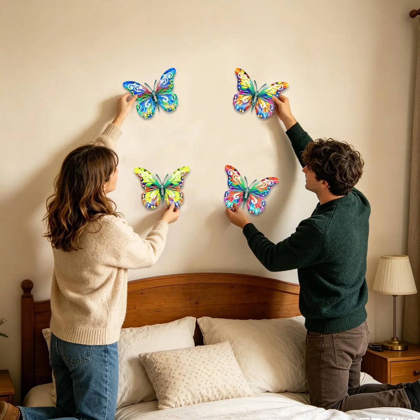 Metal Butterflies Outdoor Decor 4 Pieces Wall Art Sculpture Patio Butterfly Decor for Farmhouse Patio Garden Porch Yard Fence