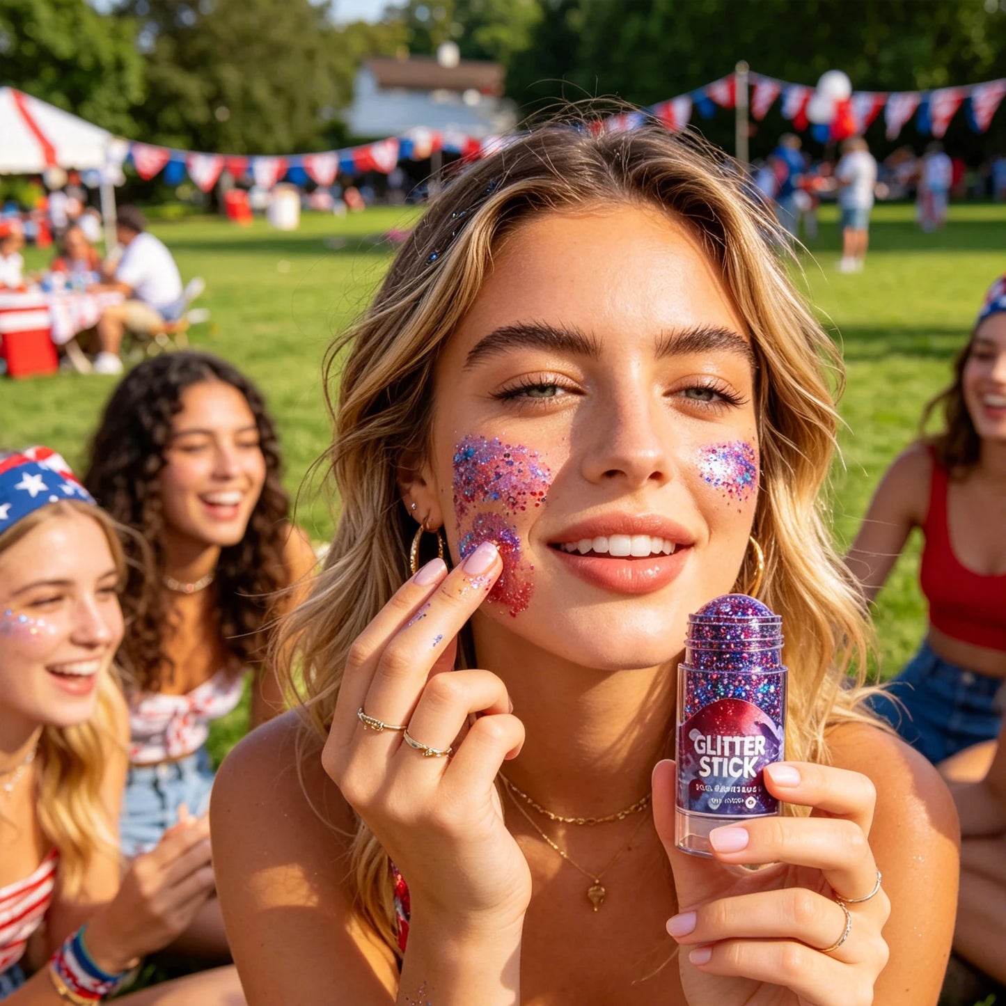 Independence Day Glitter Stick Red Blue White Sequins Gel Body Face Hair Shimmer 4Th of July Festival Makeup Cosmetic Patriotic