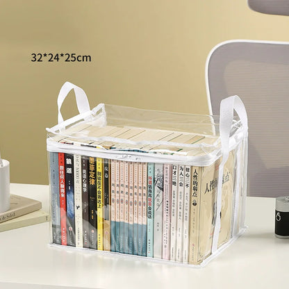 Foldable Book Box Student Dormitory Classroom Book Organizer Transparent Waterproof Household Book Organizing Storage Box Props