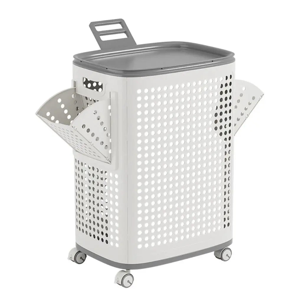 Foldable Dirty Clothes Basket Large Size Hollow Out Washing Baskets High Capacity Mute Wheels Laundry Basket Closet Organization