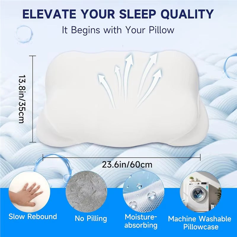 Ergonomic Cloud Pillow-Memory Foam, Adjustable Cervical Neck Support, Breathable Pillowcase