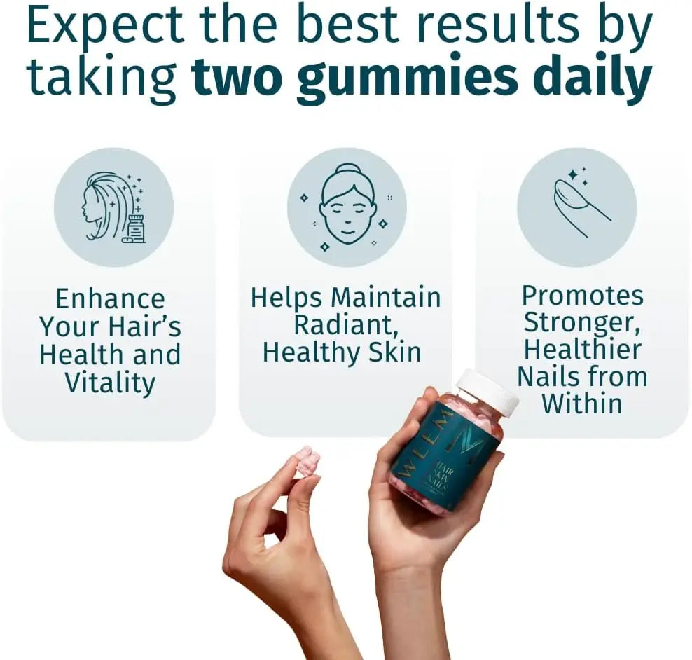 Hair, Skin & Nails Vitamin Supplement with Biotin 5000Mcg, Multivitamin Gummies Support Healthy Hair for Men & Women, 60 Gummies