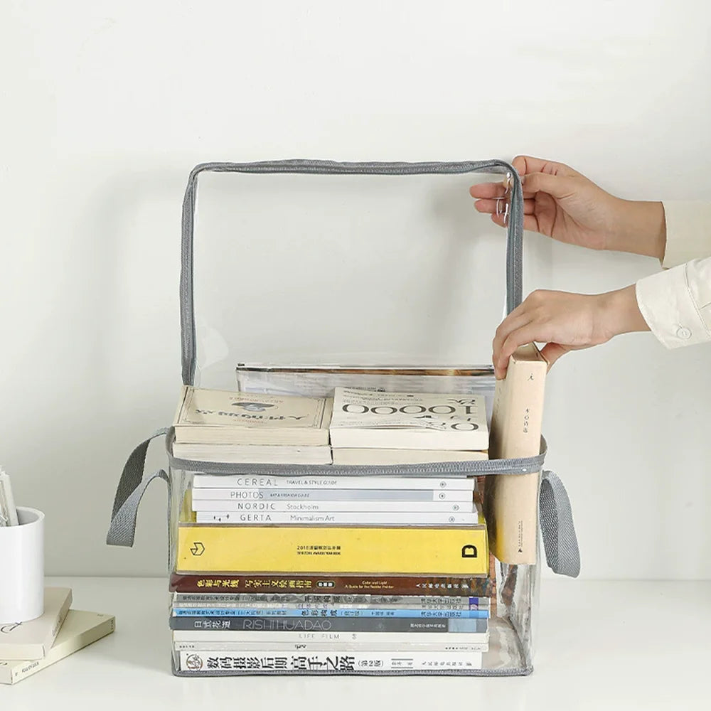 Foldable Book Box Student Dormitory Classroom Book Organizer Transparent Waterproof Household Book Organizing Storage Box Props