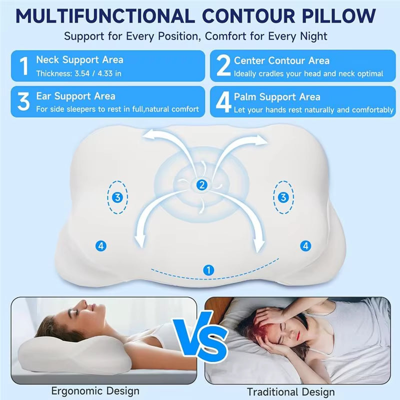 Ergonomic Cloud Pillow-Memory Foam, Adjustable Cervical Neck Support, Breathable Pillowcase