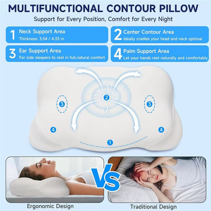 Ergonomic Cloud Pillow-Memory Foam, Adjustable Cervical Neck Support, Breathable Pillowcase