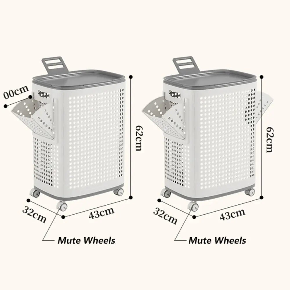 Foldable Dirty Clothes Basket Large Size Hollow Out Washing Baskets High Capacity Mute Wheels Laundry Basket Closet Organization