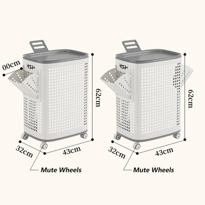 Foldable Dirty Clothes Basket Large Size Hollow Out Washing Baskets High Capacity Mute Wheels Laundry Basket Closet Organization