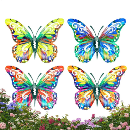 Metal Butterflies Outdoor Decor 4 Pieces Wall Art Sculpture Patio Butterfly Decor for Farmhouse Patio Garden Porch Yard Fence