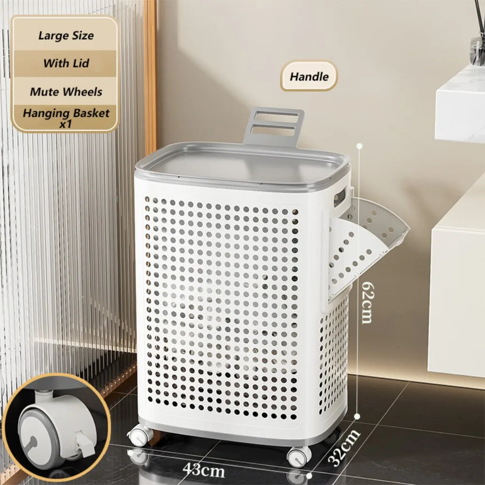 Foldable Dirty Clothes Basket Large Size Hollow Out Washing Baskets High Capacity Mute Wheels Laundry Basket Closet Organization