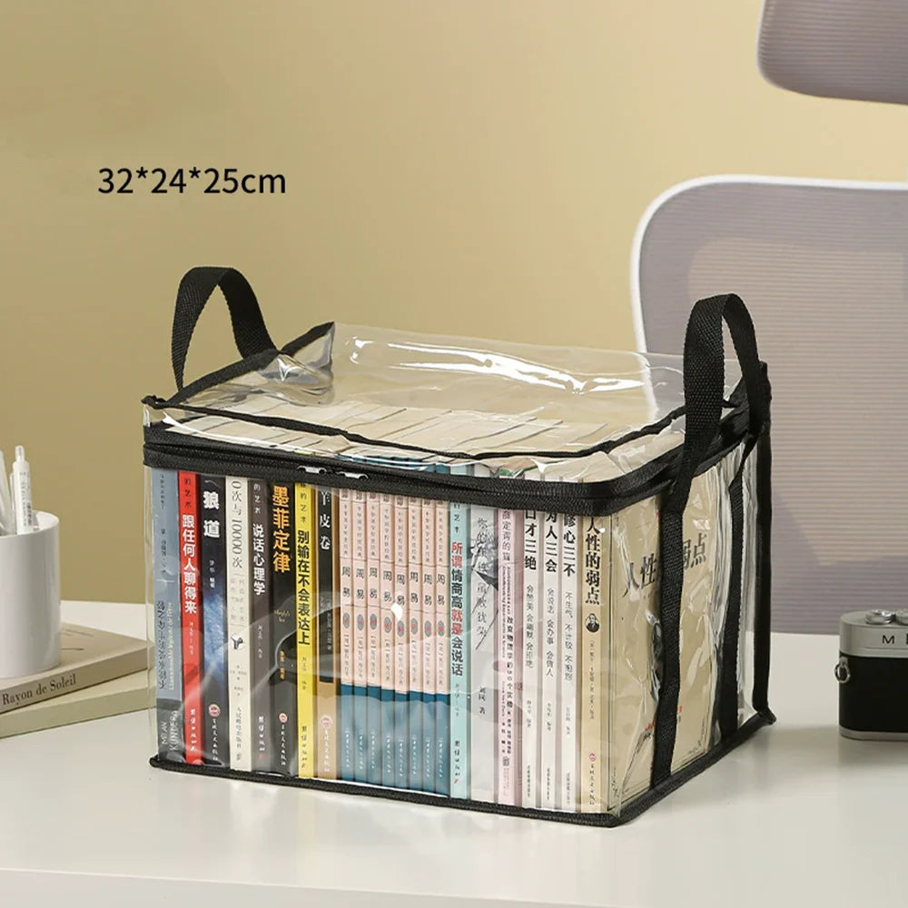 Foldable Book Box Student Dormitory Classroom Book Organizer Transparent Waterproof Household Book Organizing Storage Box Props
