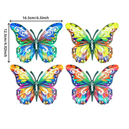 Metal Butterflies Outdoor Decor 4 Pieces Wall Art Sculpture Patio Butterfly Decor for Farmhouse Patio Garden Porch Yard Fence